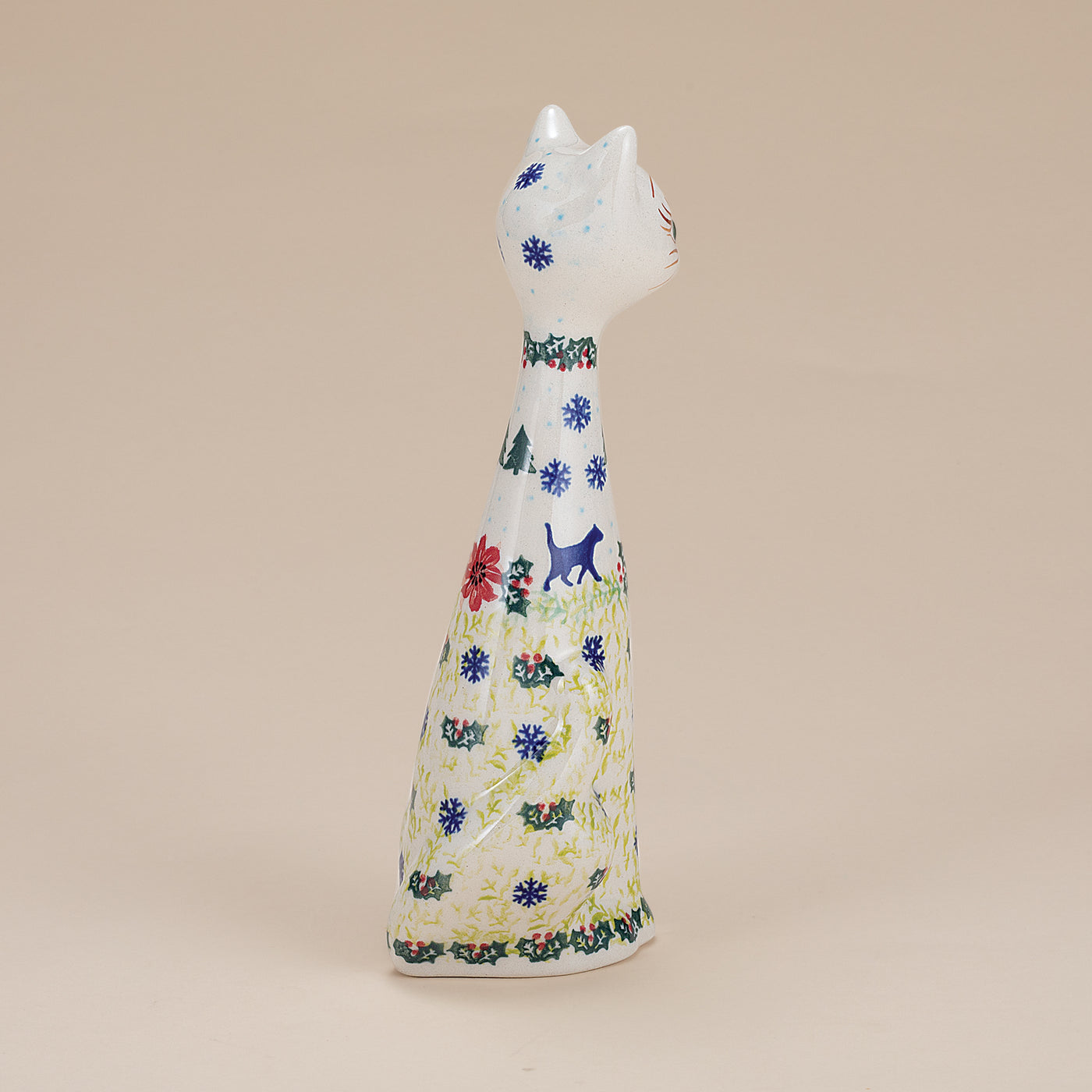 Polish Pottery Festive Felines Cat Figurine