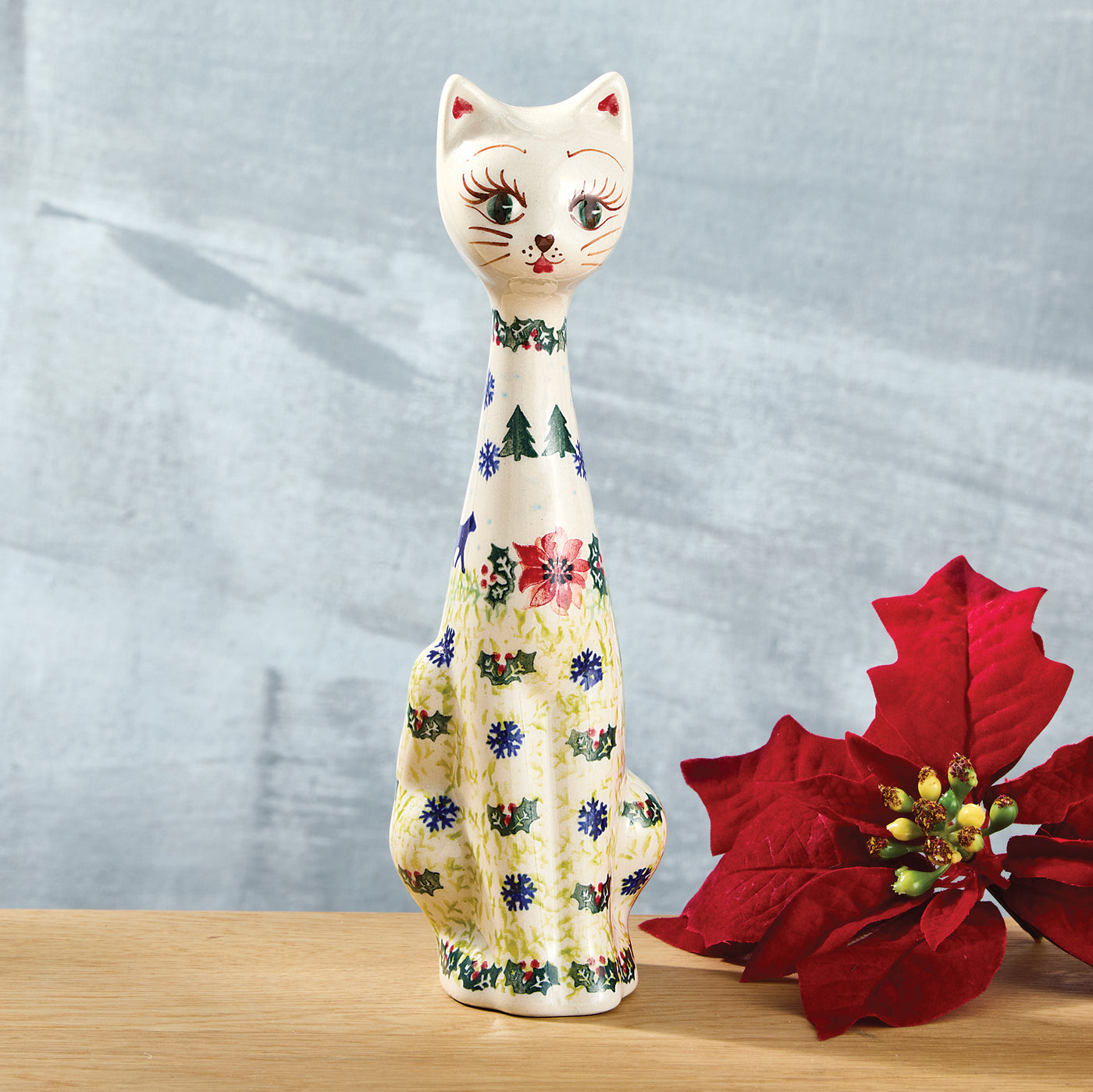 Polish Pottery Festive Felines Cat Figurine