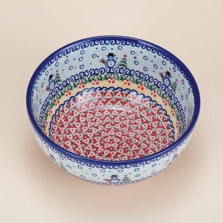 Polish Pottery Flurry Of Snowmen Small Bowl (Preorder)