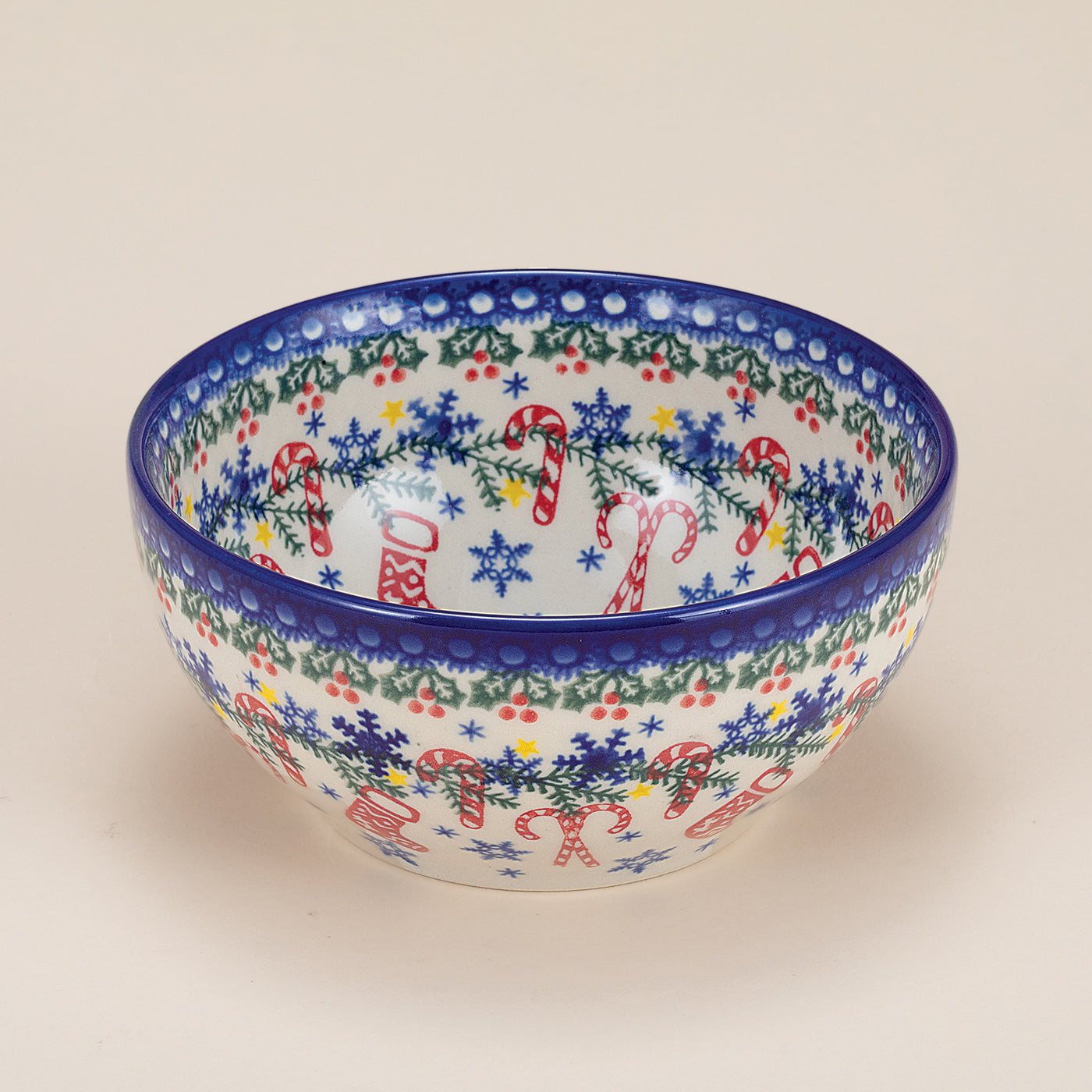 Polish Pottery Candy Cane Kisses Small Bowl