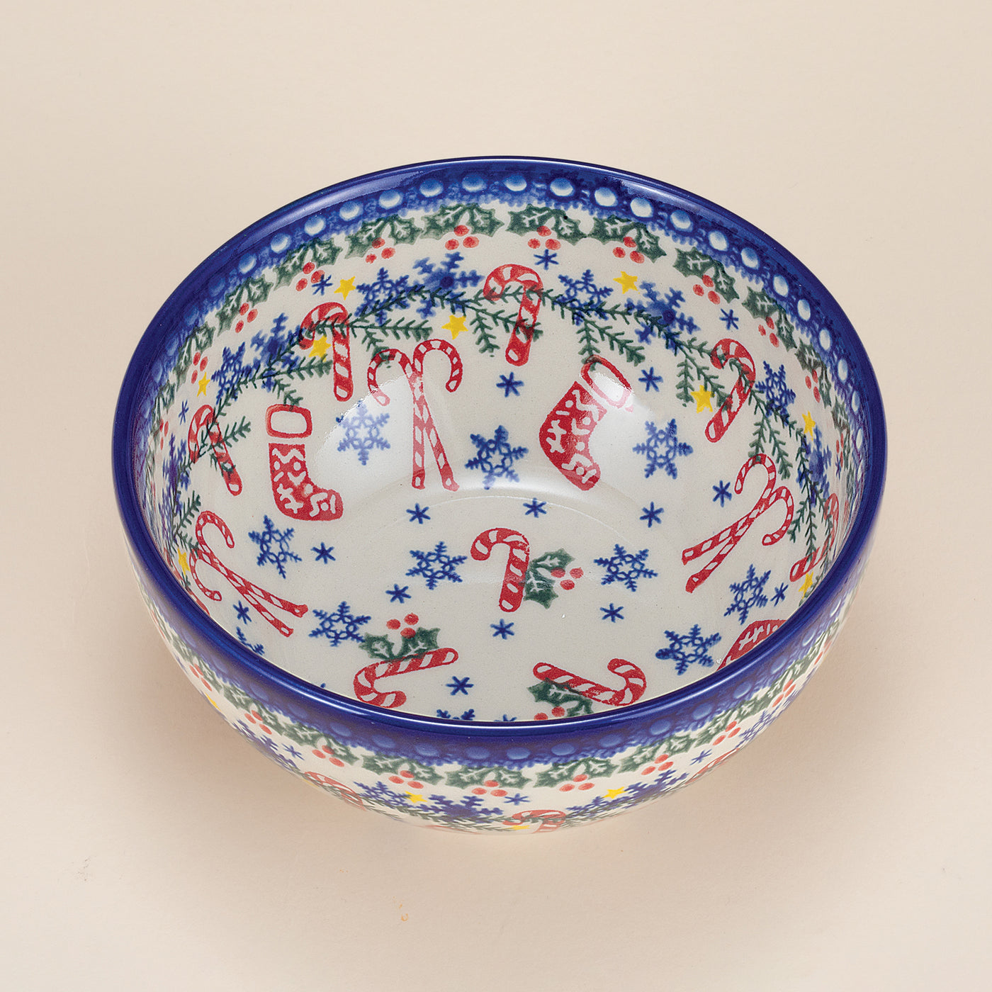 Polish Pottery Candy Cane Kisses Small Bowl