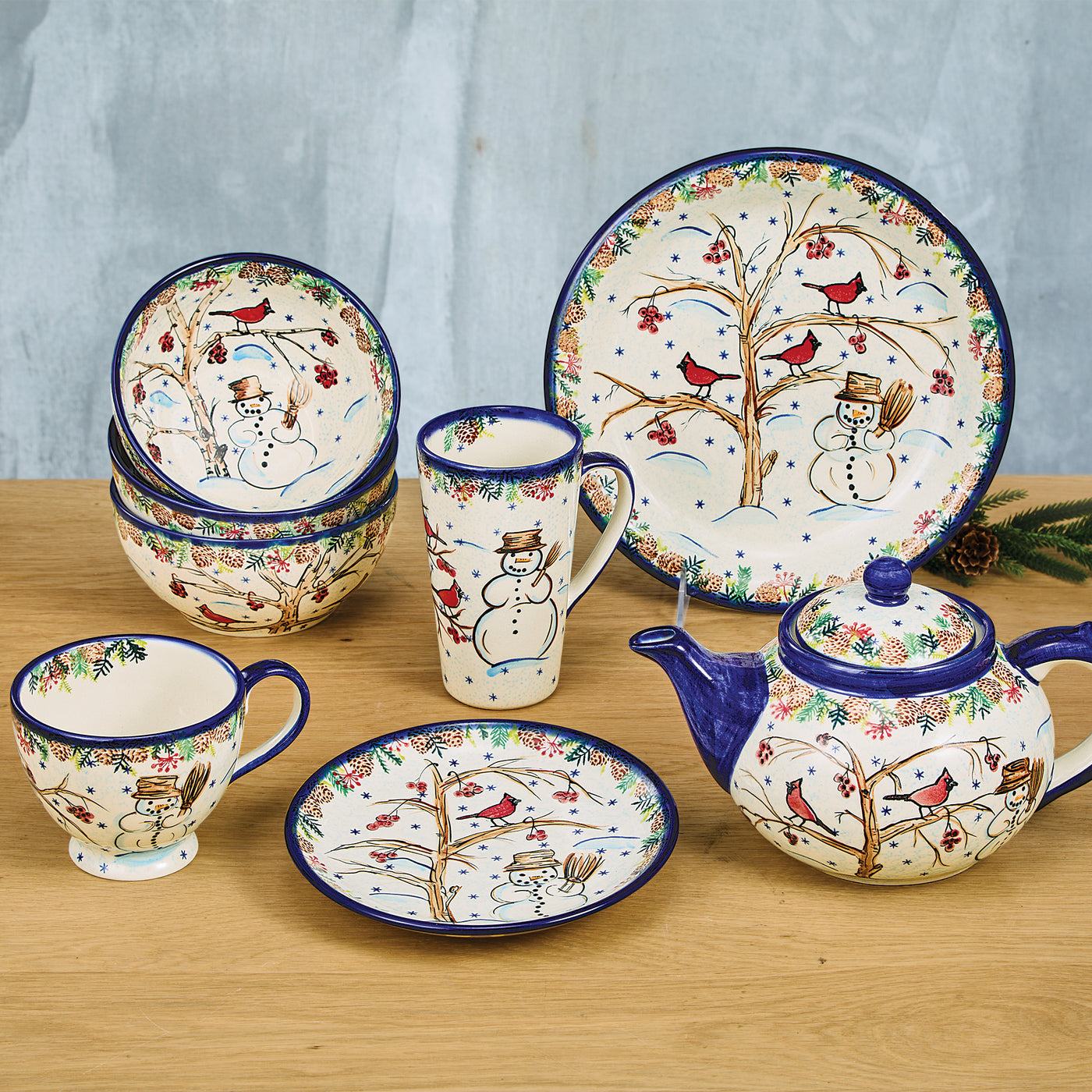 Polish Pottery Wintry Woods 4 Piece Dinnerware Set