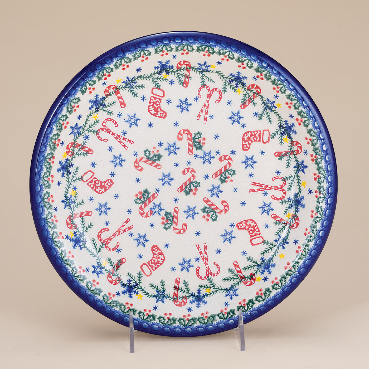 Polish Pottery Candy Cane Kisses Dinner Plate