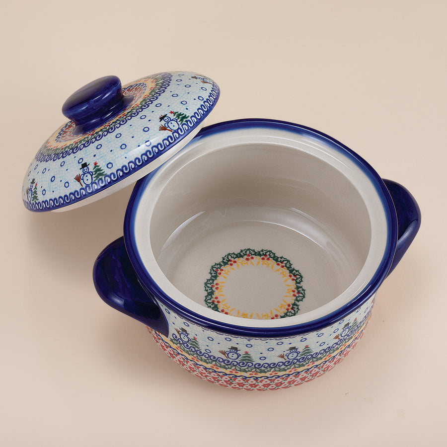 Polish Pottery Flurry Of Snowmen Soup Crock (Preorder)