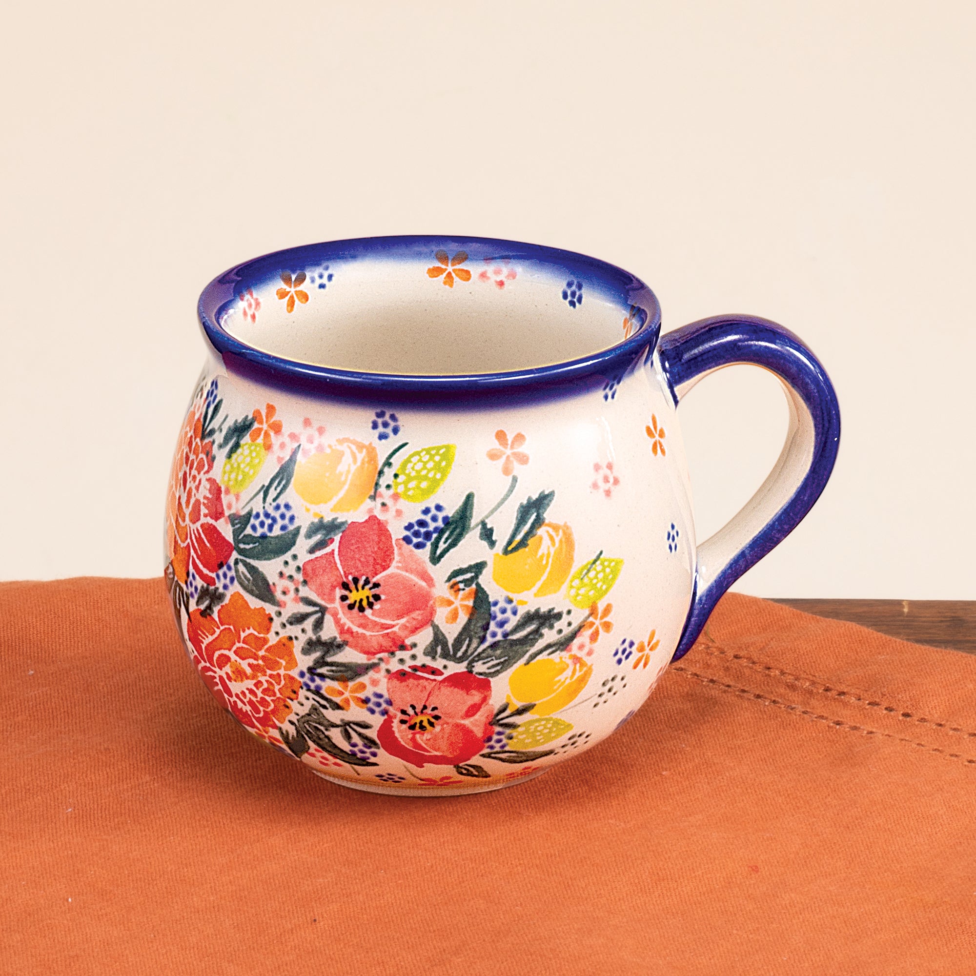 Polish Pottery Beauty In Bloom Bubble Mug, 11oz.