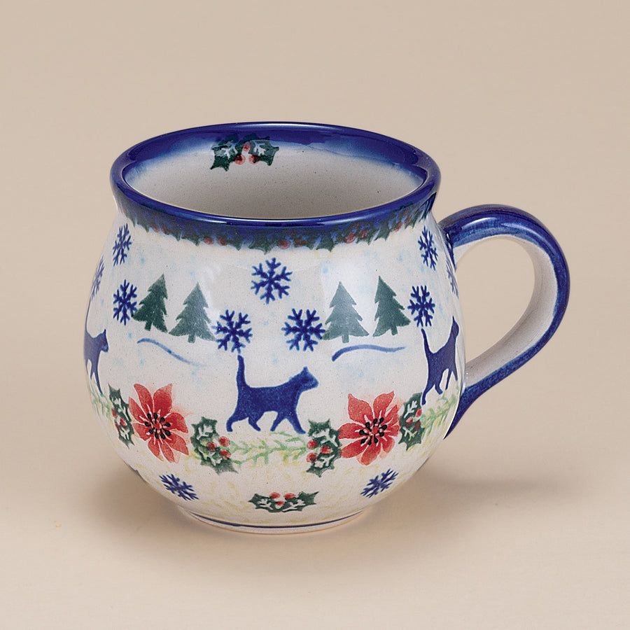 Polish Pottery Festive Felines Bubble Mug, 11oz. (Preorder)