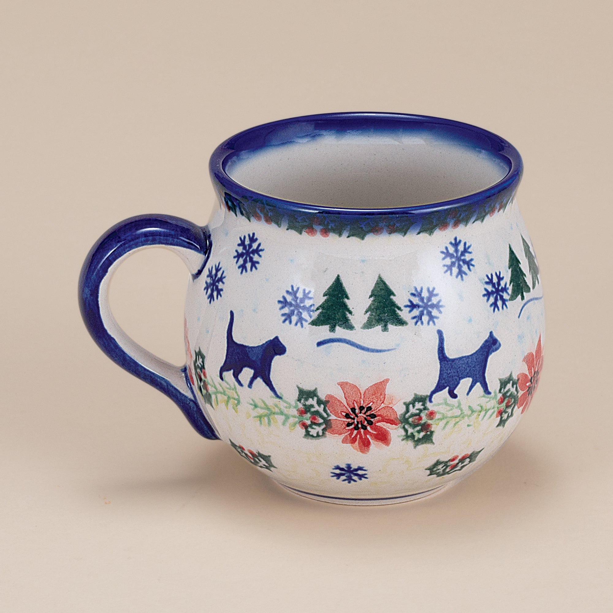 Polish Pottery Festive Felines Bubble Mug, 11oz. (Preorder)