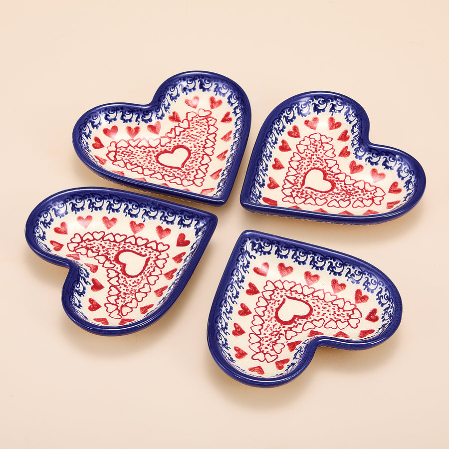 Polish Pottery Lovely in Lace Heart Dishes Set of 4 (Preorder)