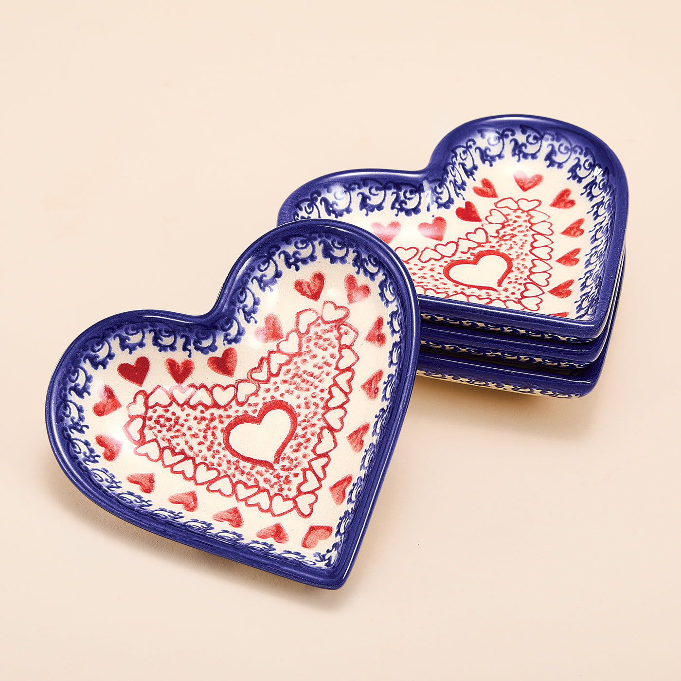 Polish Pottery Lovely in Lace Heart Dishes Set of 4 (Preorder)