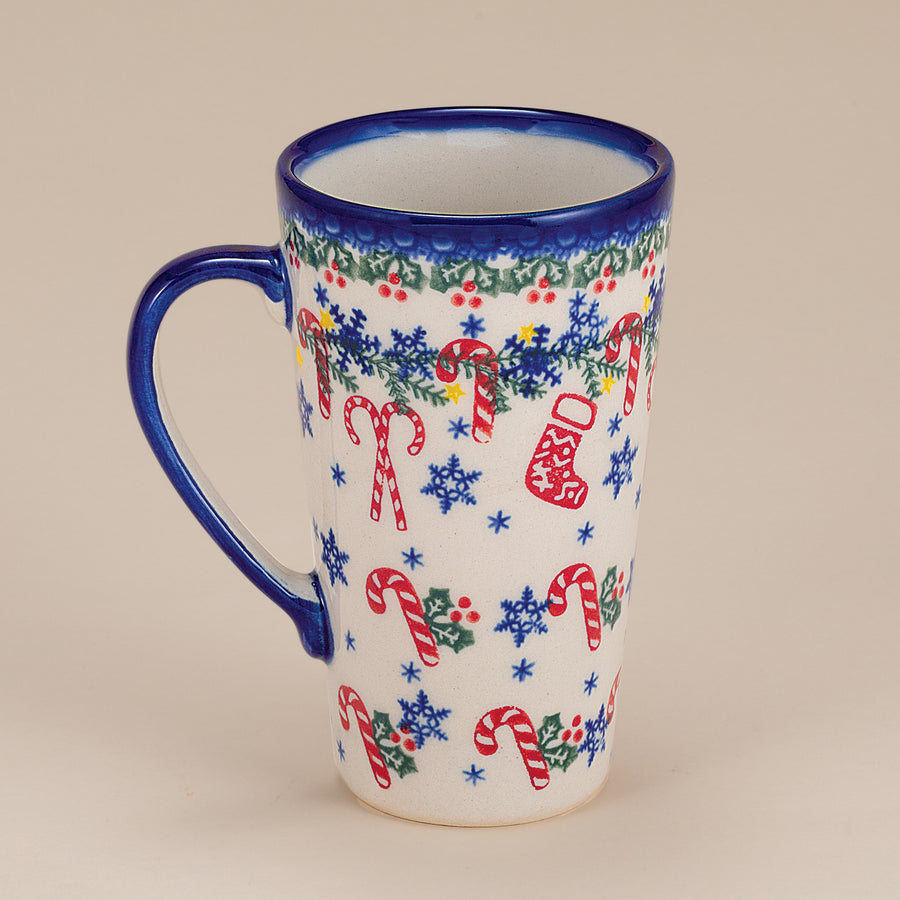 Polish Pottery Candy Cane Kisses Tall Mug, 18oz. (Preorder)