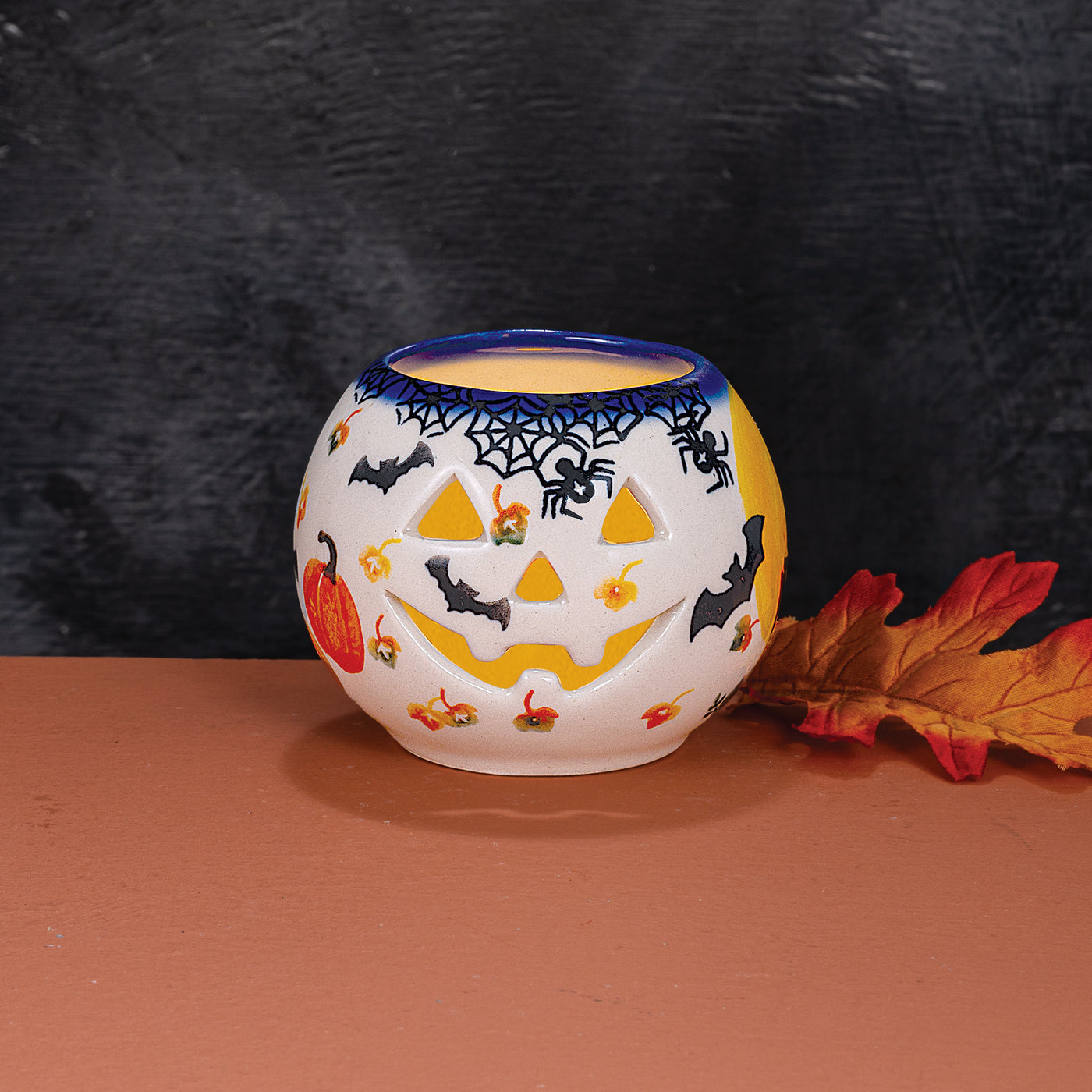 Polish Pottery Going Batty Jack O' Lantern Tealight Holder