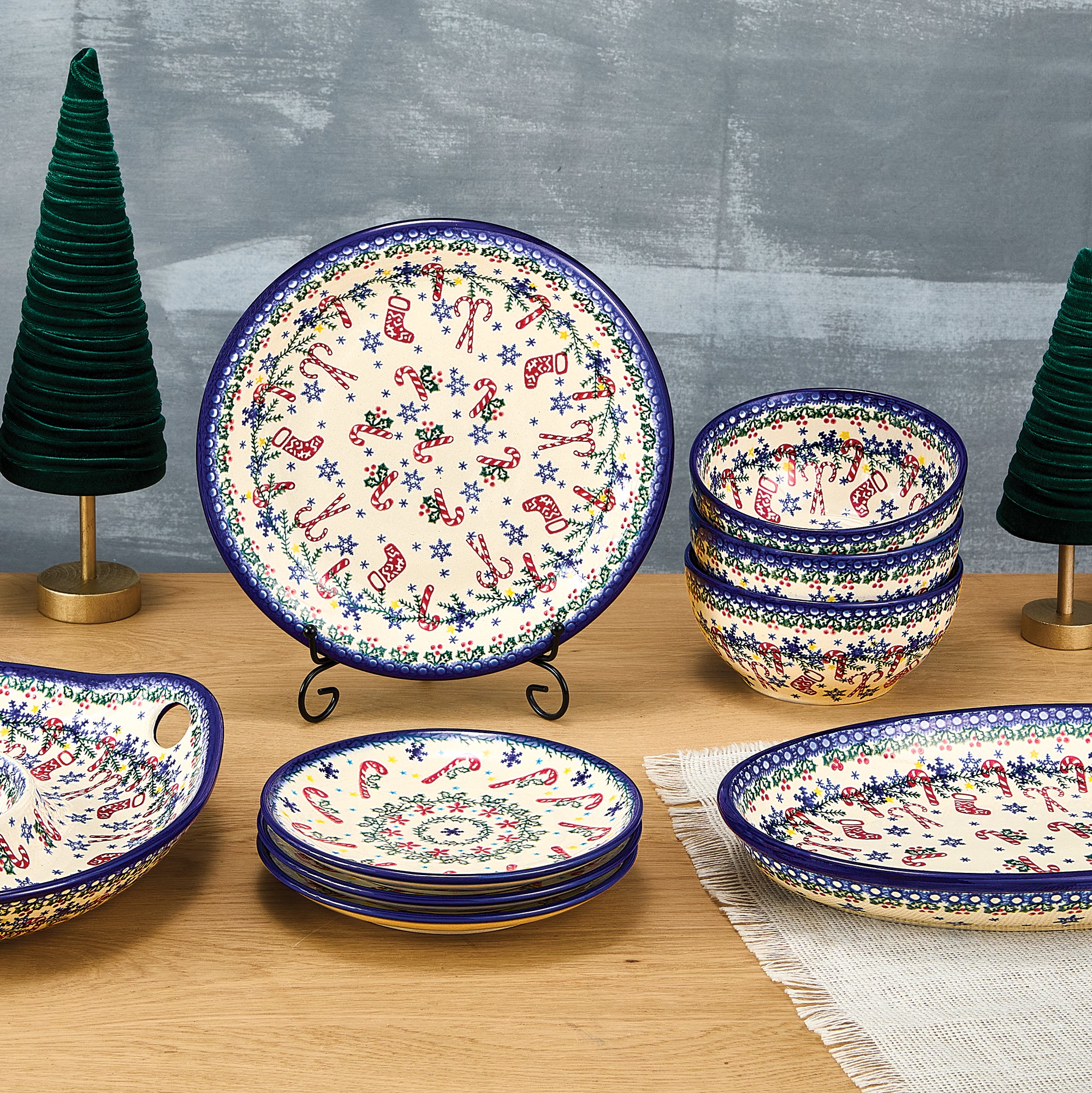 Polish Pottery Candy Cane Kisses Small Plate