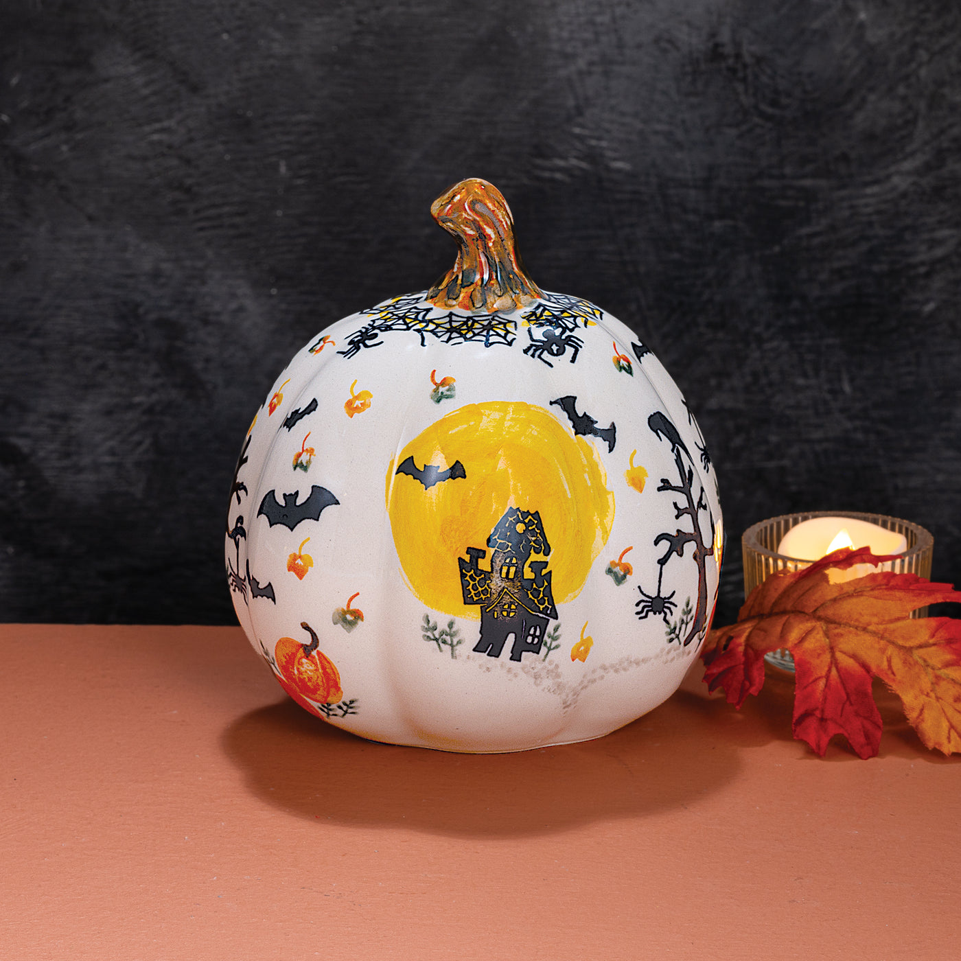 Polish Pottery Going Batty Small Pumpkin