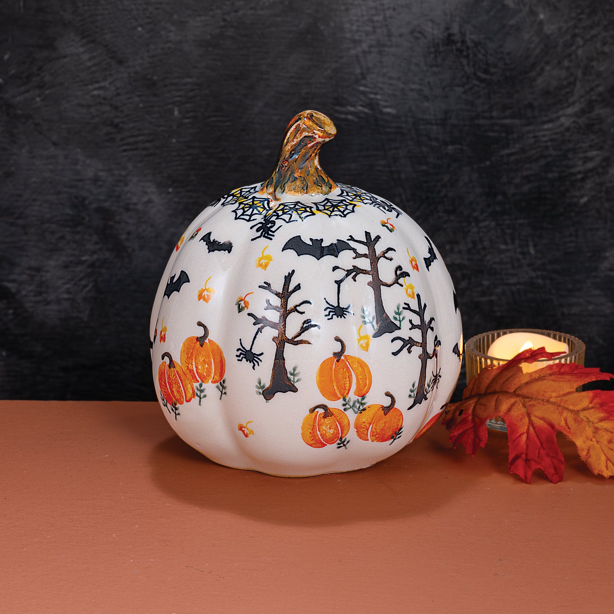 Polish Pottery Going Batty Small Pumpkin