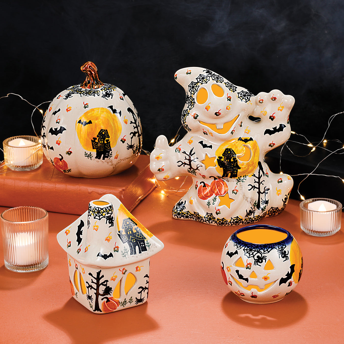 Polish Pottery Going Batty Boo Ghost Luminary