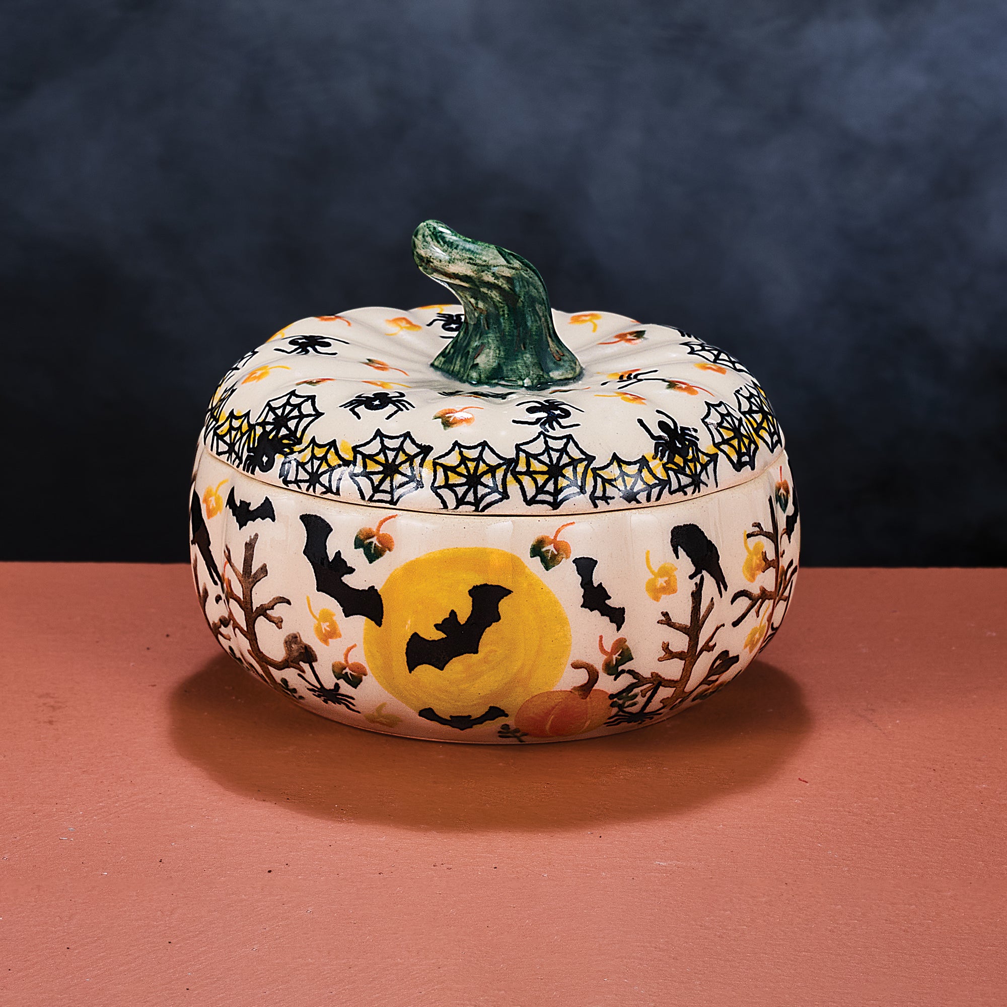 Polish Pottery Going Batty Pumpkin Container