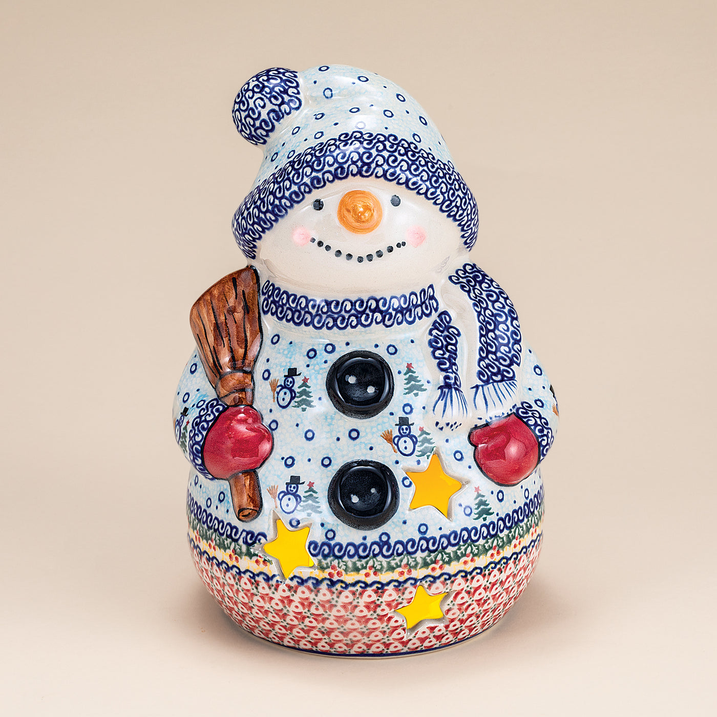 Polish Pottery Flurry Of Snowmen Luminary