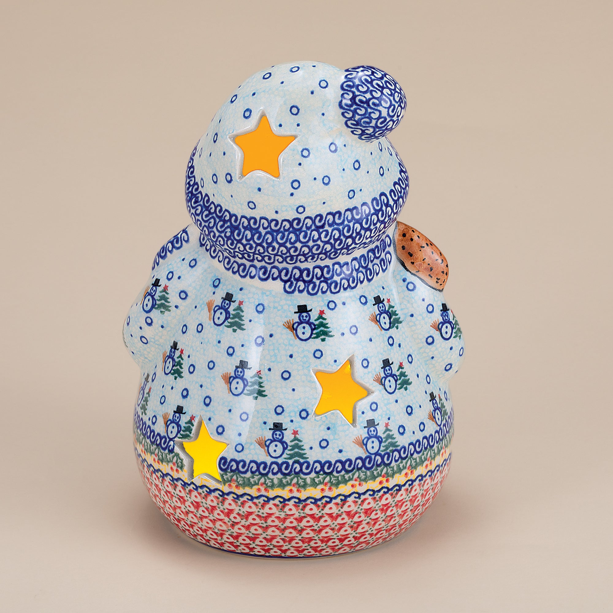 Polish Pottery Flurry Of Snowmen Luminary