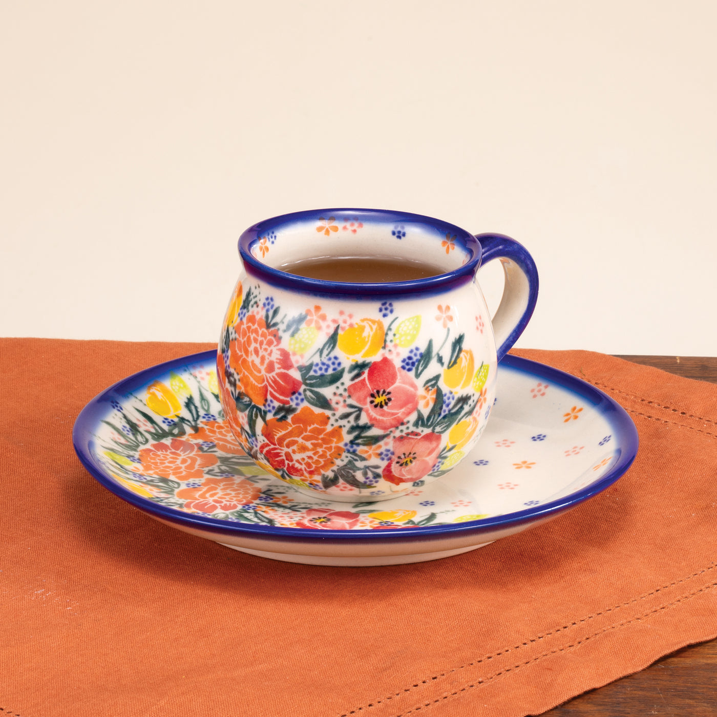 Polish Pottery Beauty In Bloom Mug & Plate Set