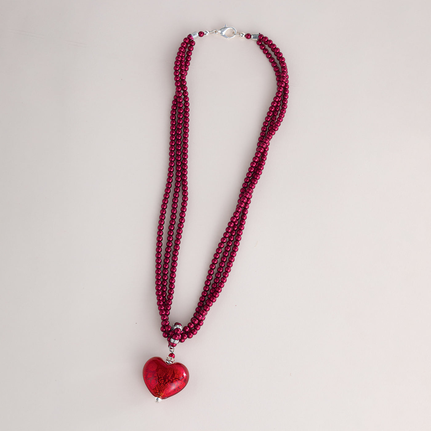 Murano Glass Garnet Red Heart Pendant Necklace (Preorder)