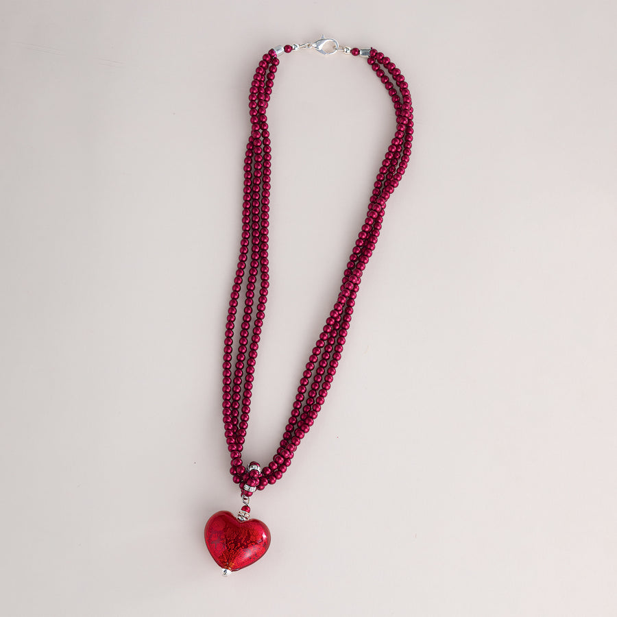 Murano Glass Garnet Red Heart Pendant Necklace (Preorder)