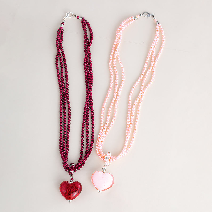 Murano Glass Garnet Red Heart Pendant Necklace (Preorder)