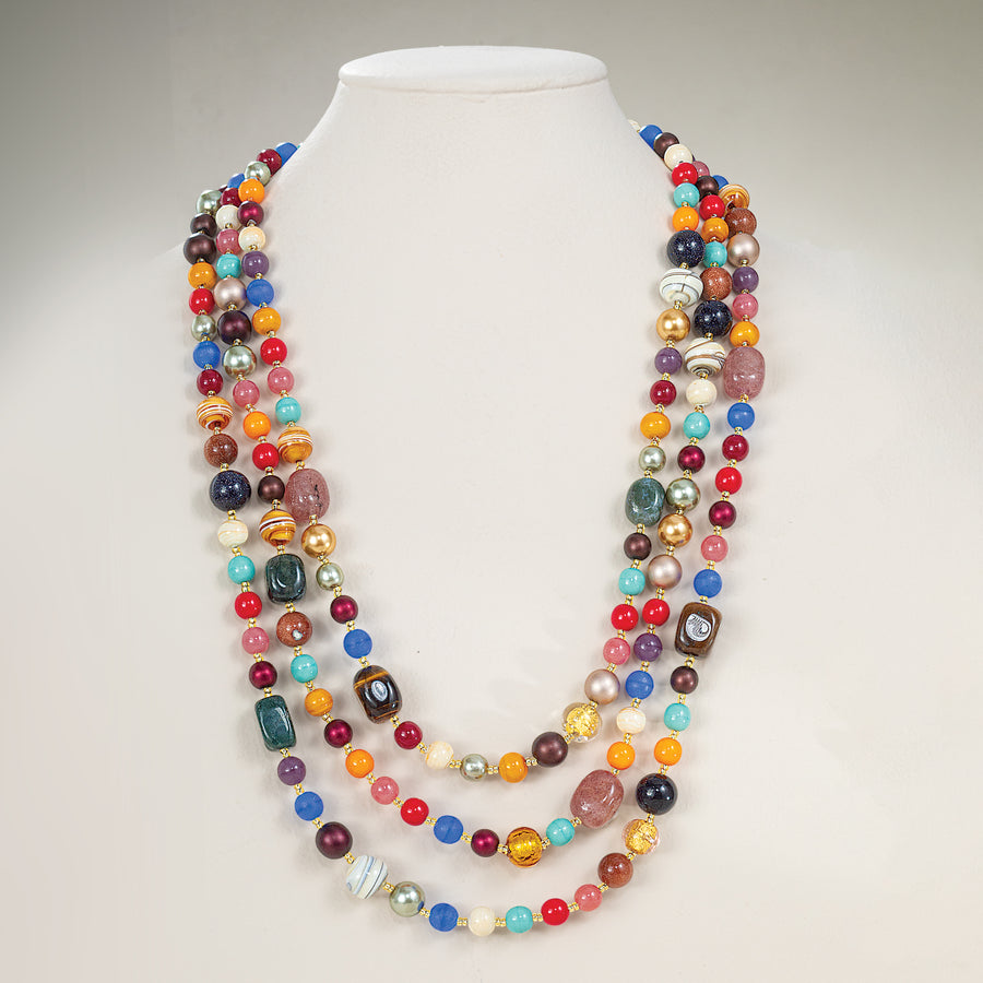 Murano Glass Autumn Rainbow Triple Strand Necklace