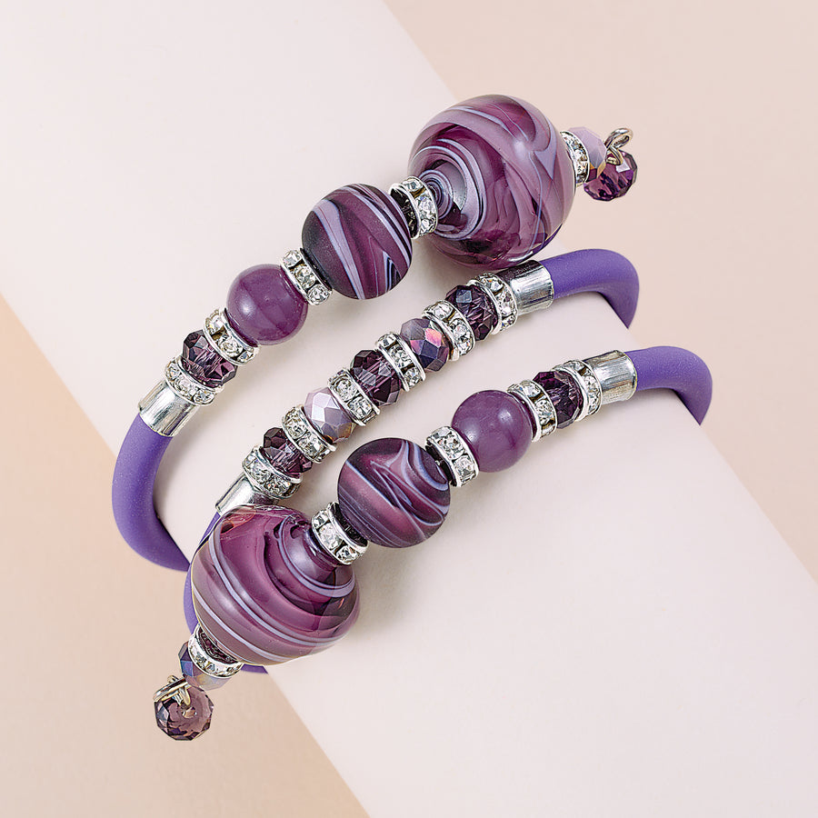 Purple Murano Glass Memory Wire Bracelet (Preorder)