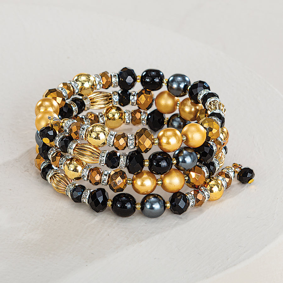 Murano Glass Black & Gold Memory Wire Coil Bracelet (Preorder)