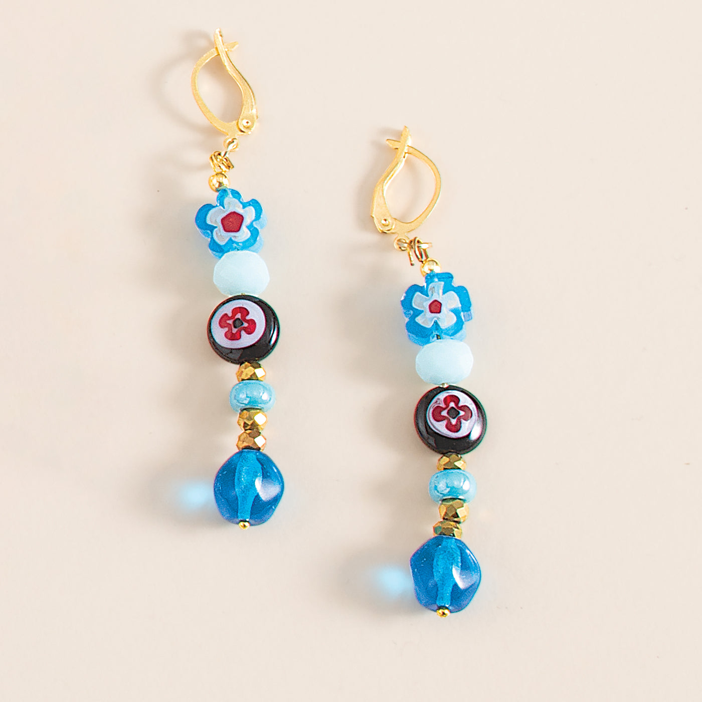 Rainbow Orbs Murano Glass Blue Earrings