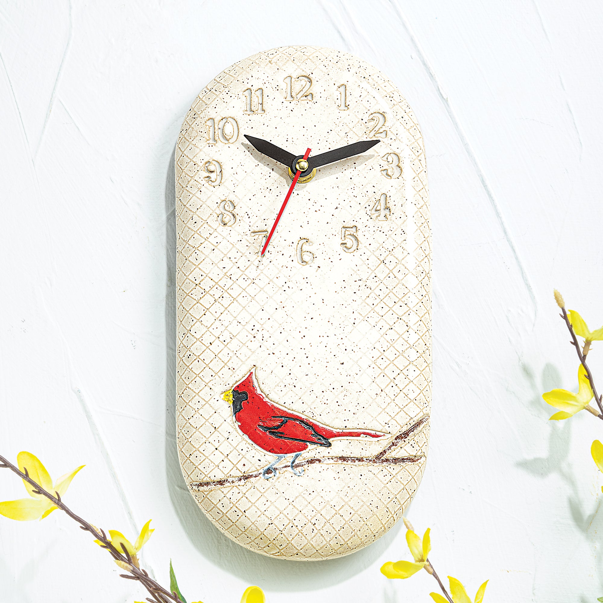 Speckled Stoneware Cardinal Clock