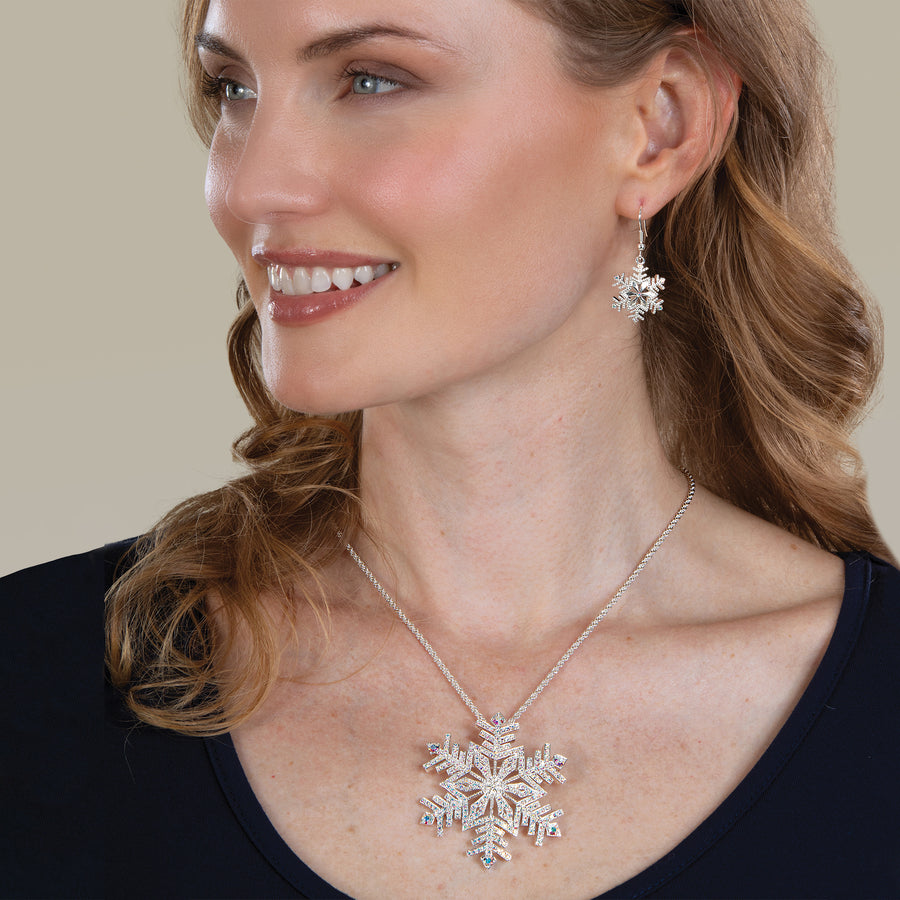 Czech Crystal Snowflake Pendant Necklace & Earrings Set