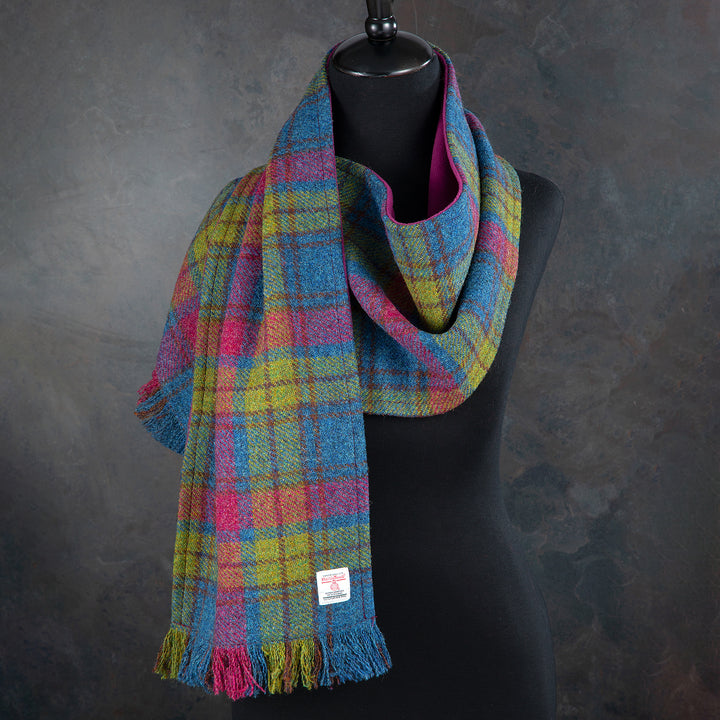 Rainbow Plaid Harris Tweed Wool Scarf