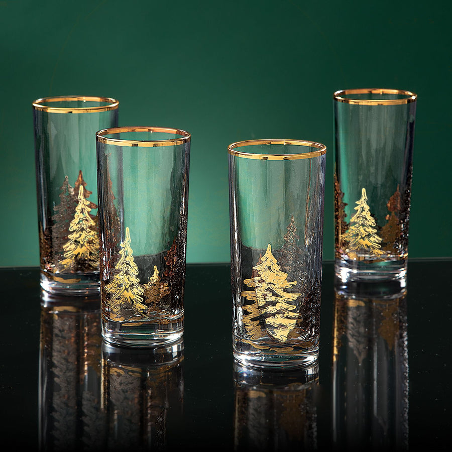Platinum & Gold Spruce Tree Tumblers Set Of 4