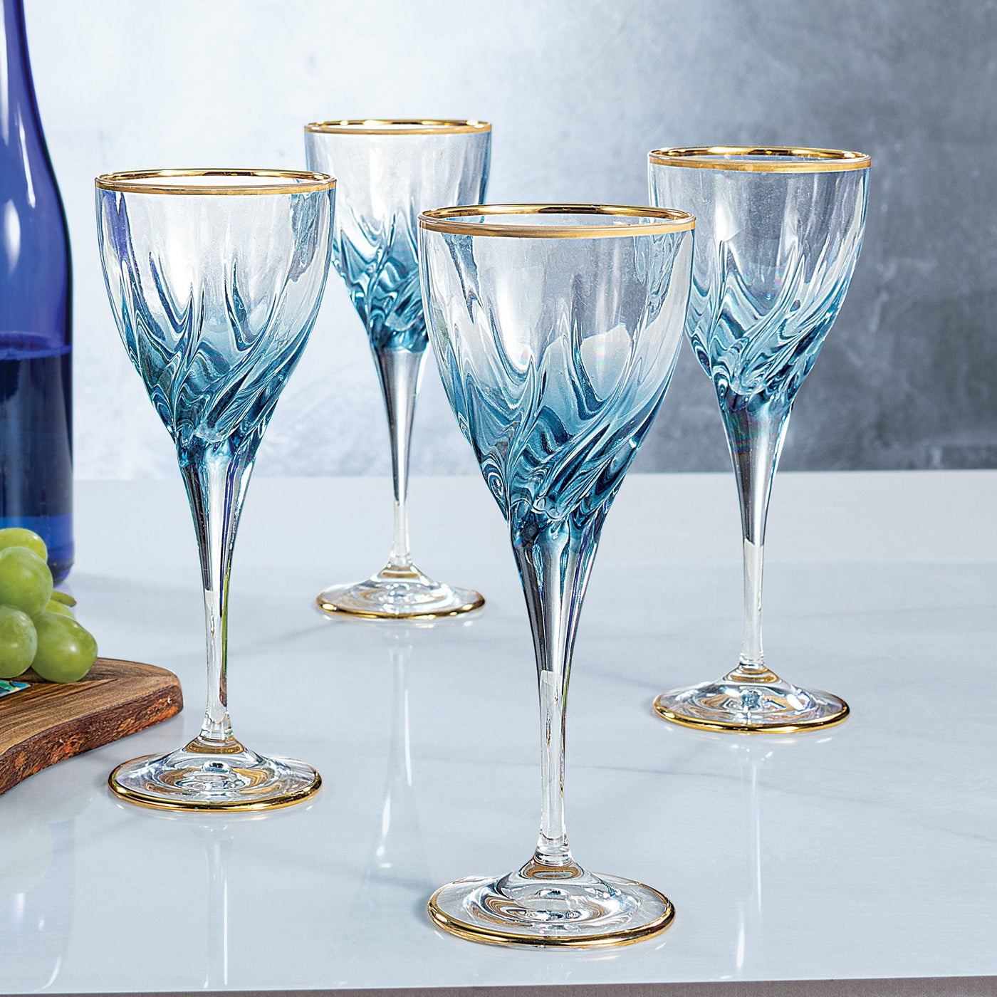 Blue Crystal Wine Glasses Set Of 4