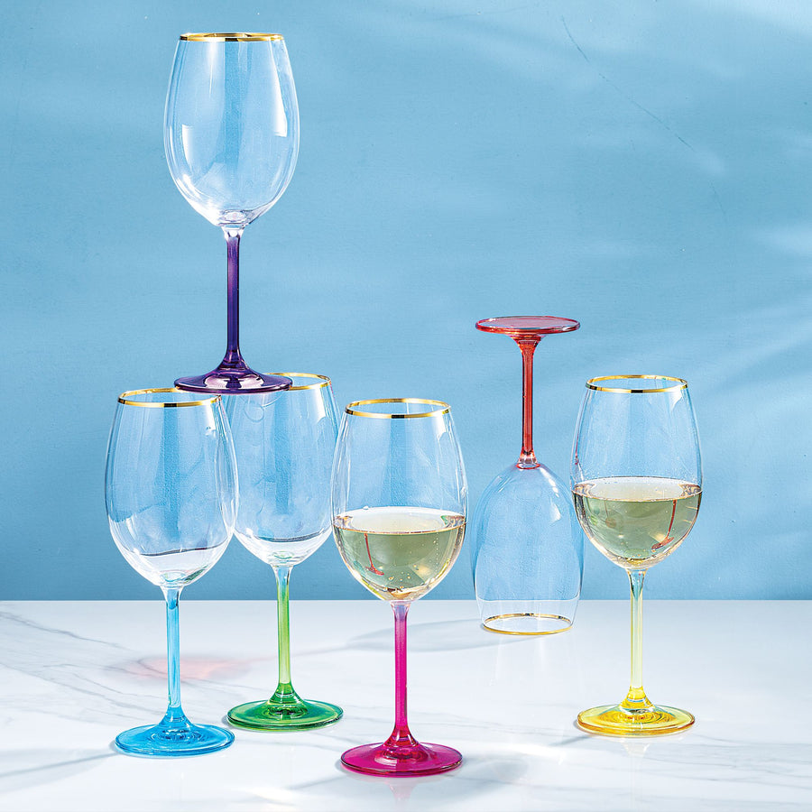 Gold Rimmed Rainbow Wine Glasses Set Of 6