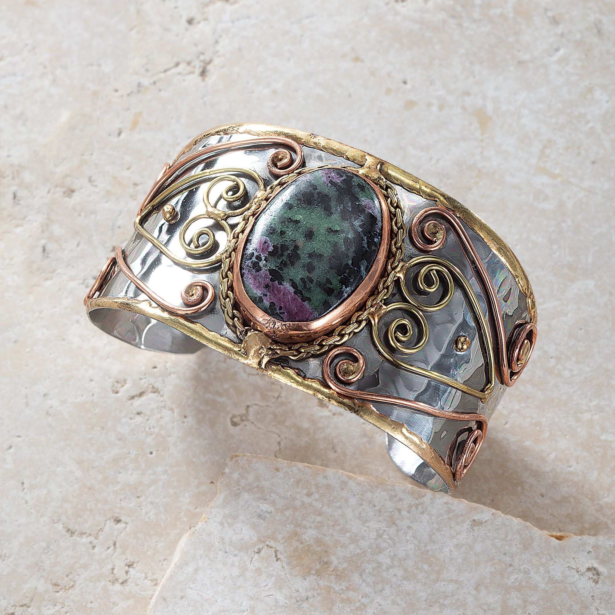 2024 Stunning Silver Ruby Zoisite Cuff Bracelet