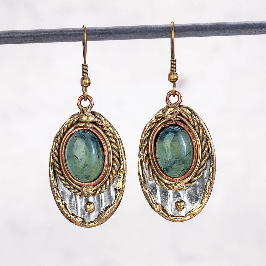 ''Tranquil Nature'' Mixed Metal & Moss Agate Earrings