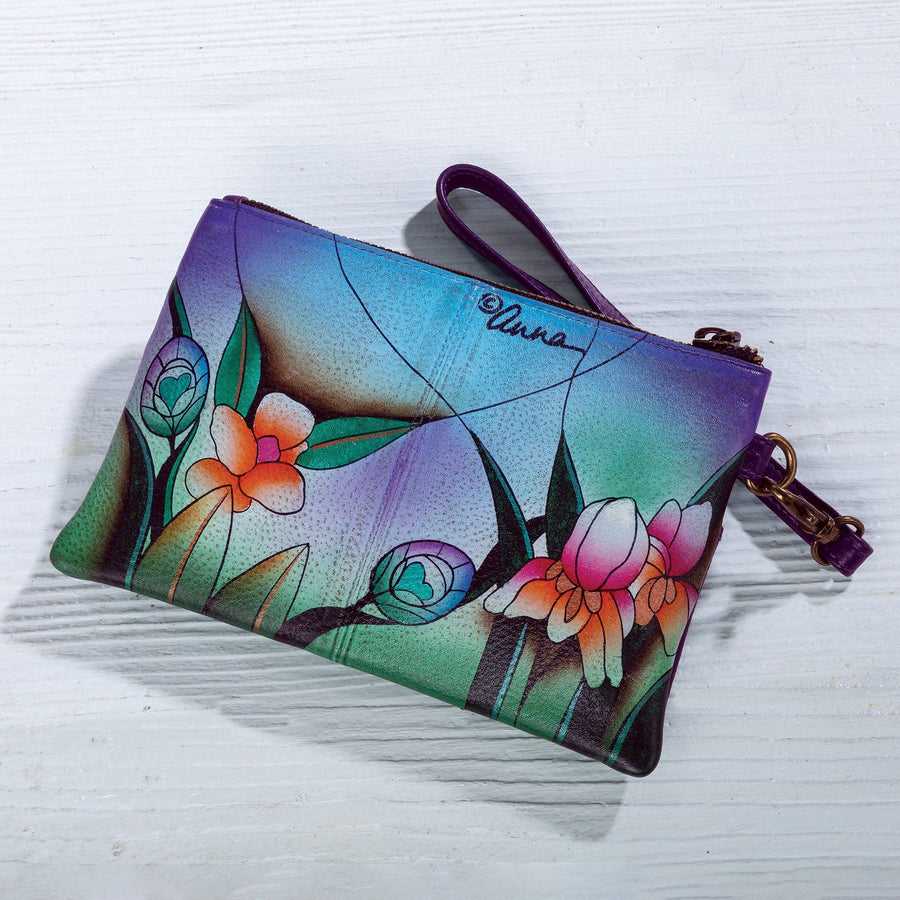 Hand-Painted Leather Peacock Wristlet