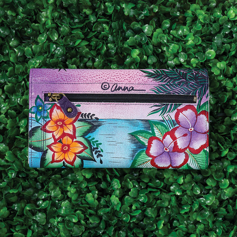 Pink Flamingos Hand-Painted Leather Wallet