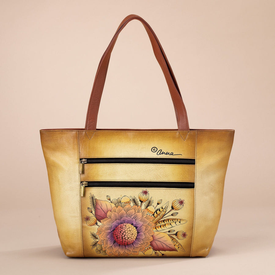 Hand-Painted Rustic Floral Tote