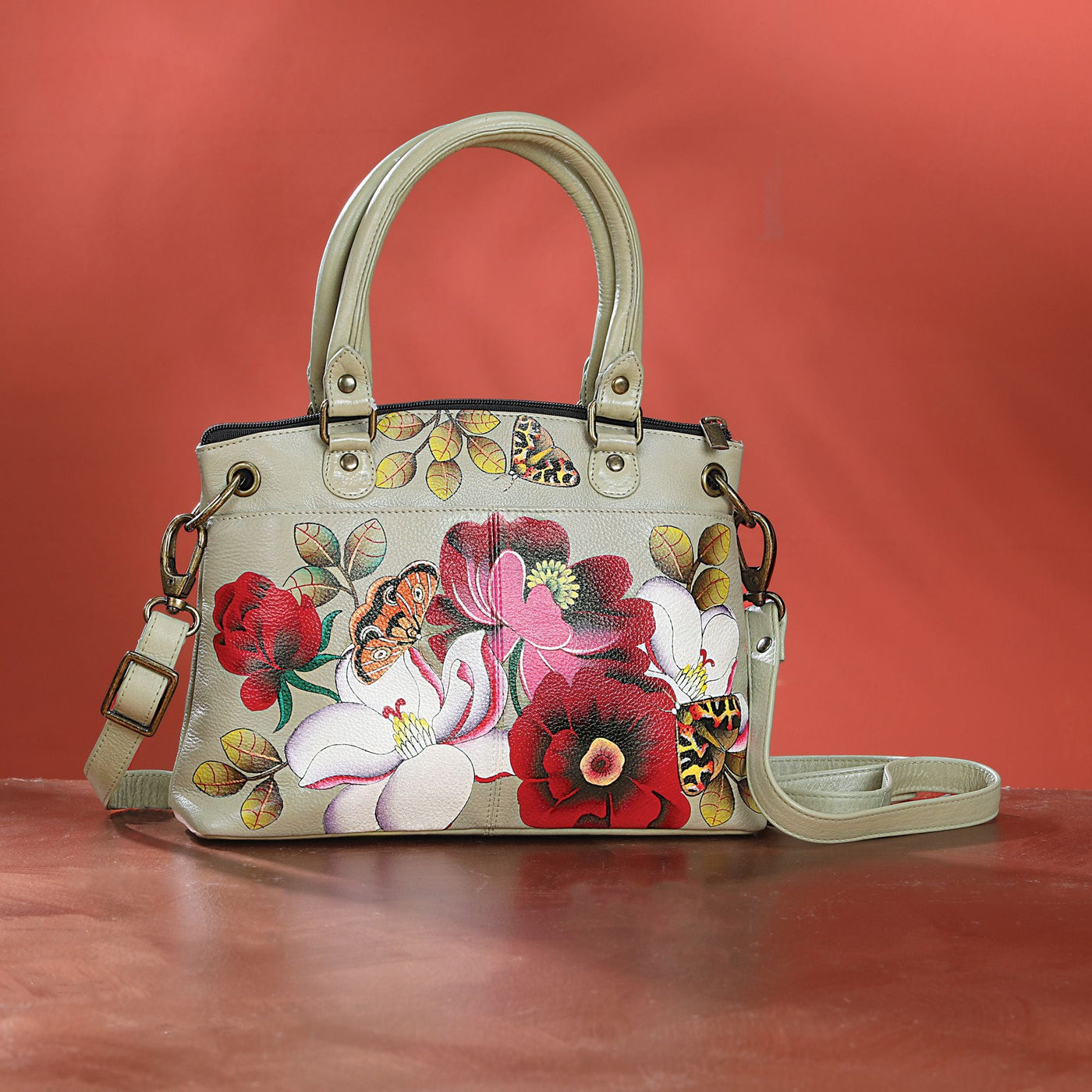 Hand-Painted Sage Botanical Floral Satchel