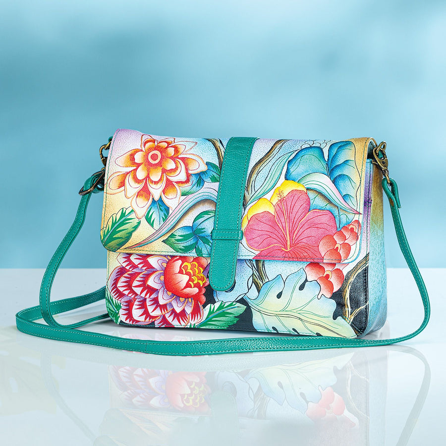Hand-Painted Island Floral Messenger Bag