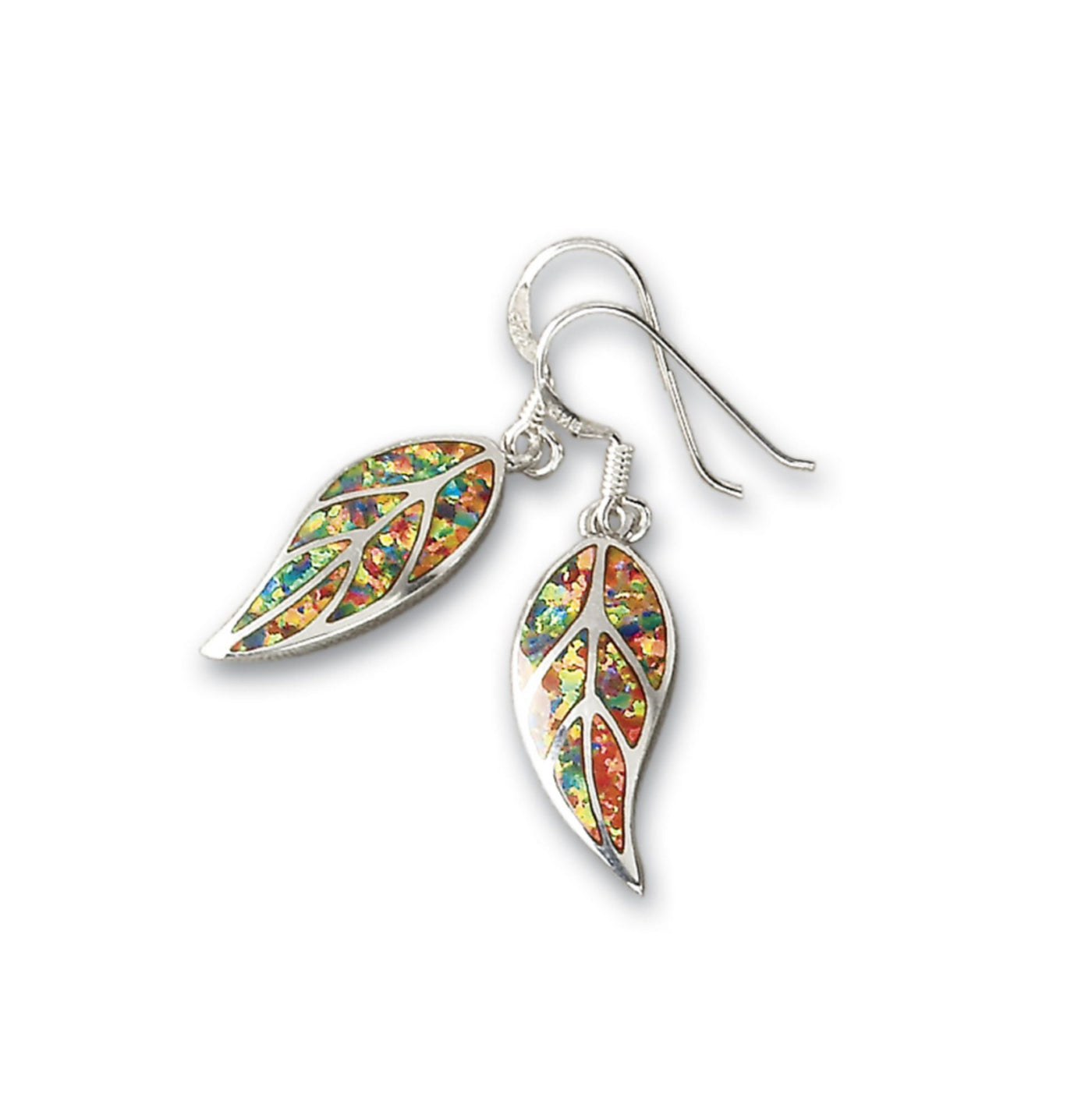 Mexican Fire Opal & Sterling Silver Leaf Earrings