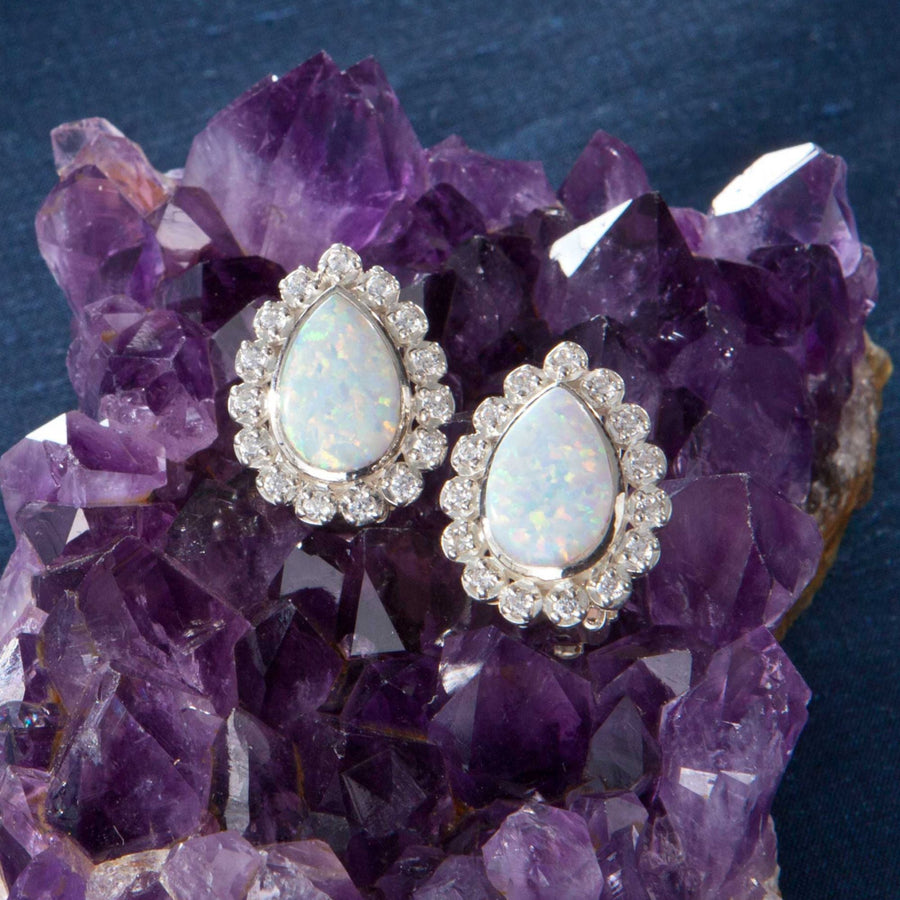 Leon Nussbaum's ''Sterling And Sparkle'' Opal & Cubic Zirconia Clip-On Earrings