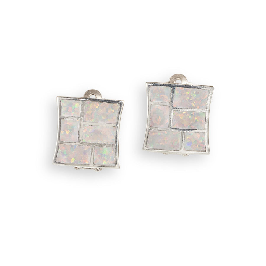 Opal & Sterling Silver Square Clip-On Earrings (Preorder)