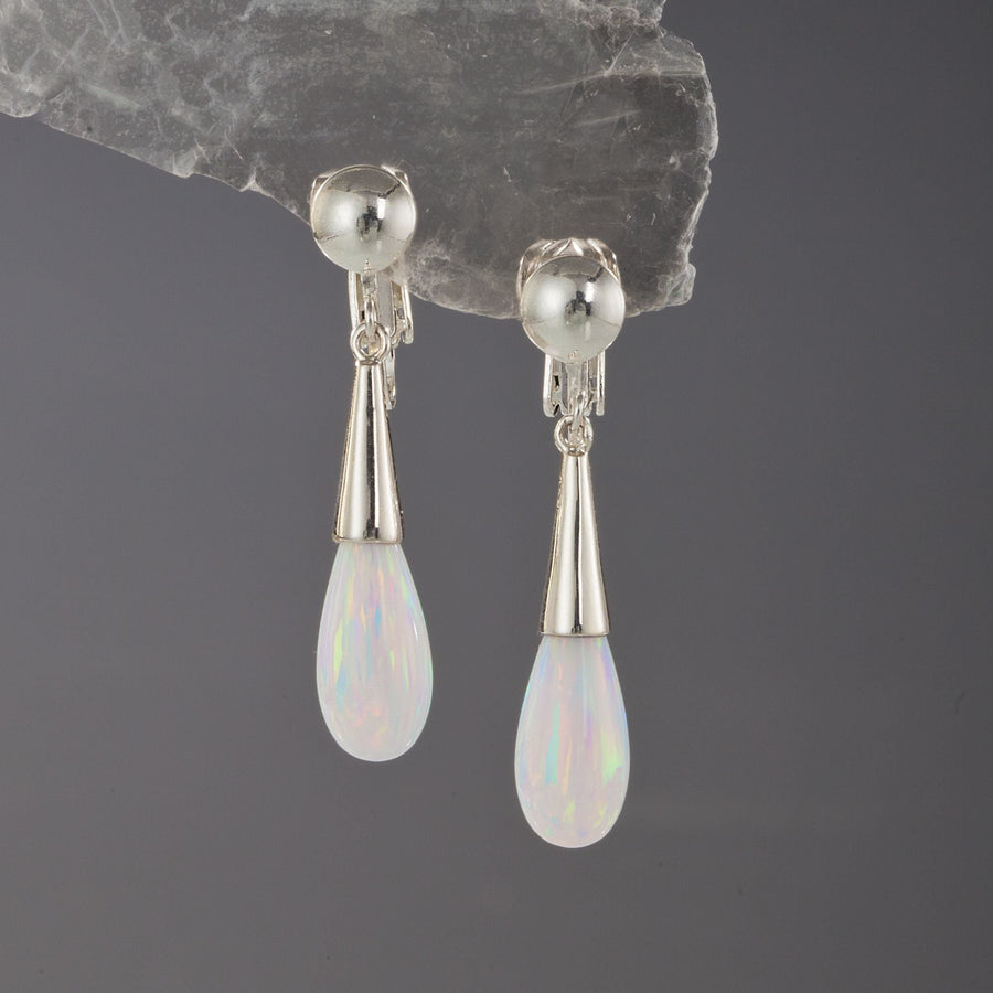 Leon Nussbaum's Sterling Silver & Opal Teardrop Clip-On Earrings