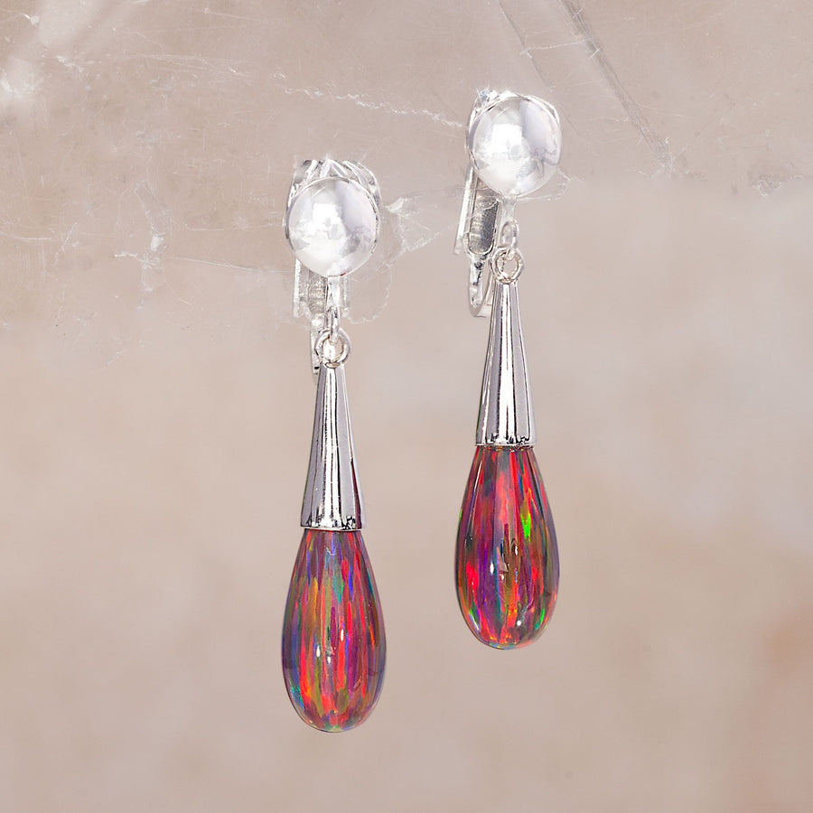 Leon Nussbaum's Mexican Fire Opal Teardrop Clip-On Earrings