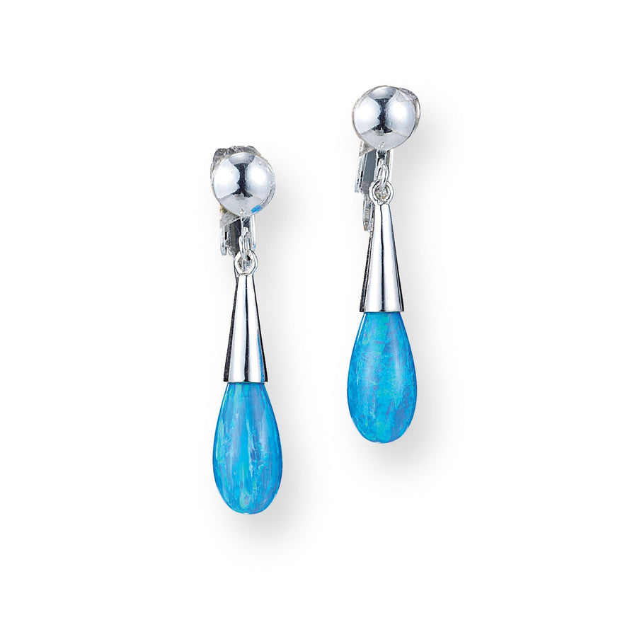 Leon Nussbaum's Blue Opal Teardrop Clip-On Earrings
