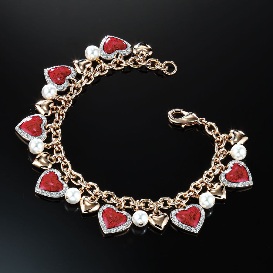 Daniel Lyons' Swarovski Crystal & Pearl Red Heart Charm Bracelet